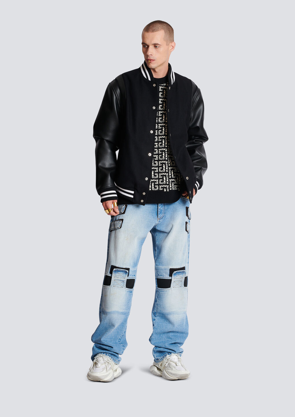 BALMAIN WOOL AND LEATHER TEDDY