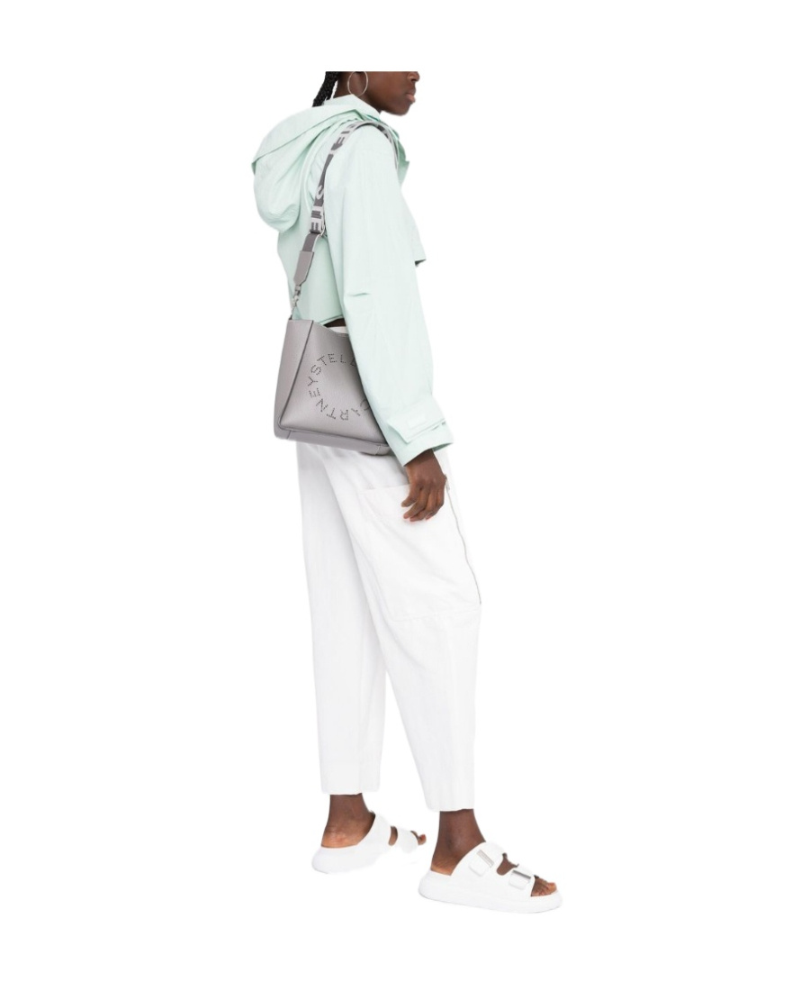 Stella Mccartney Logo Perforated Crossbody Bag In Gray