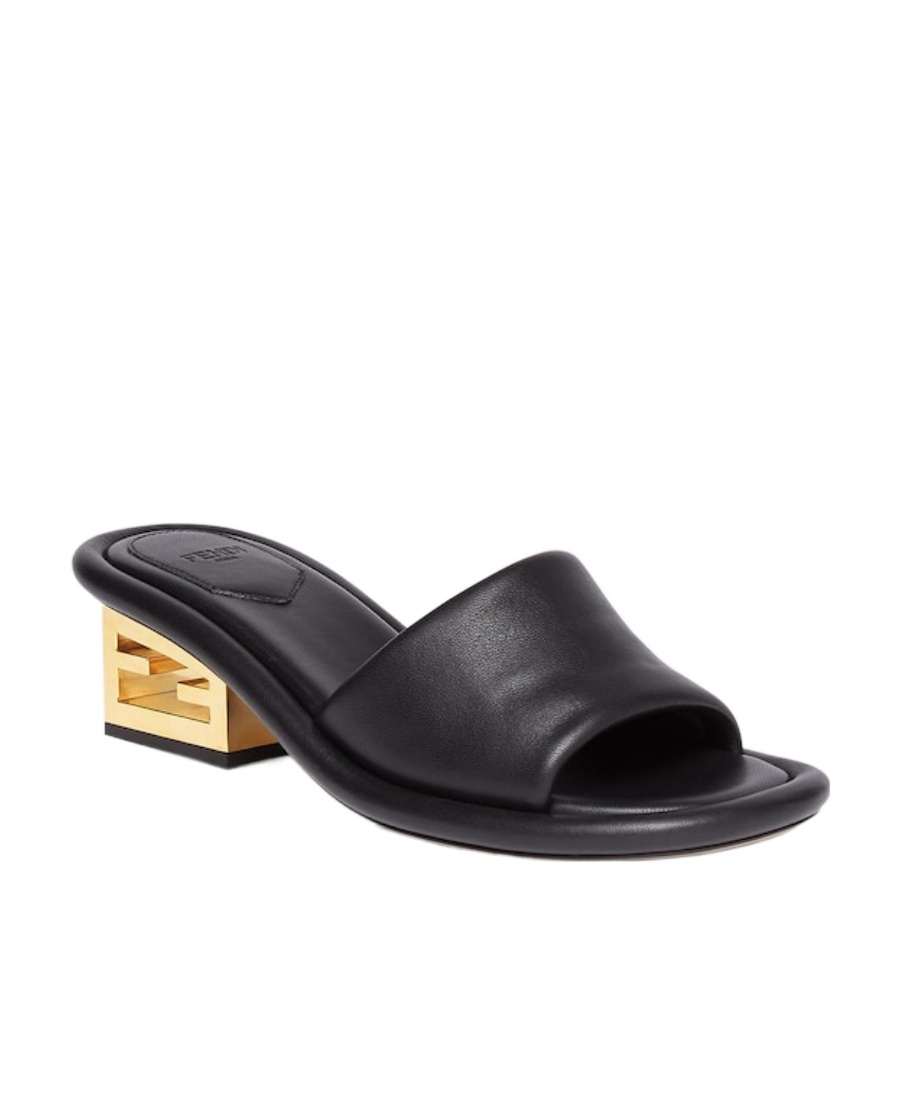 Fendi Baguette 60mm Leather Slide Sandals In Black