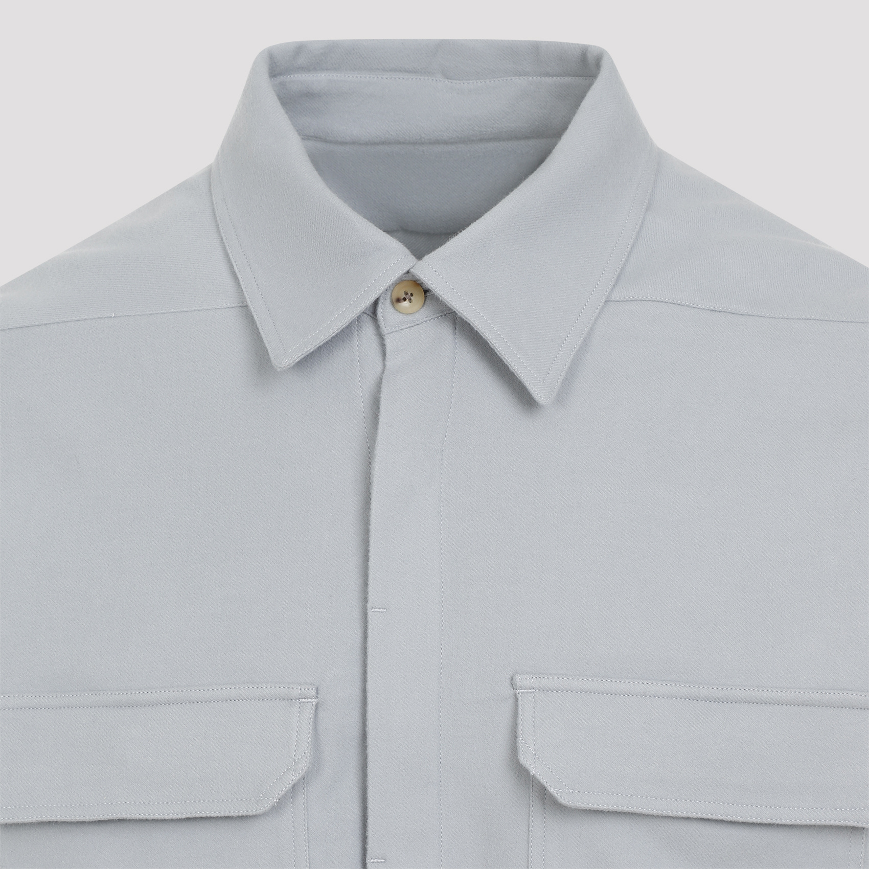 Rick Owens Work Shirt With Double Stitching And Flap Pockets In Gray