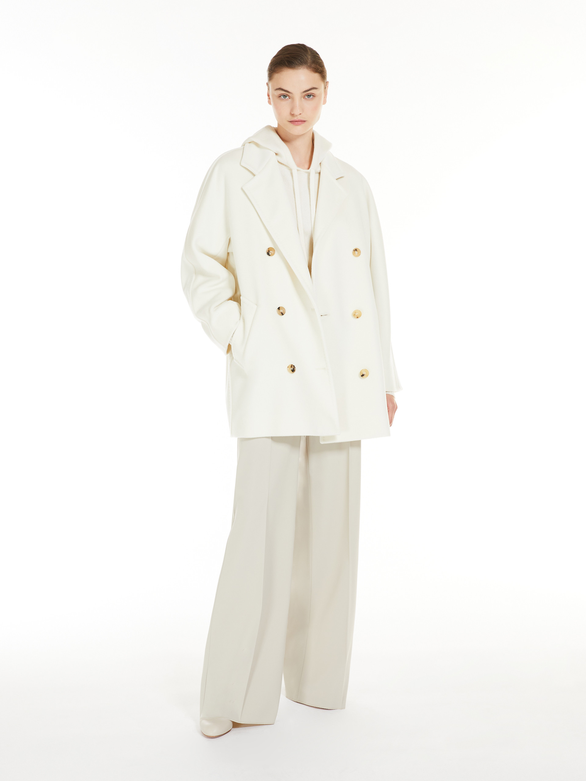 Max Mara Rebus Double Breasted Coat In White