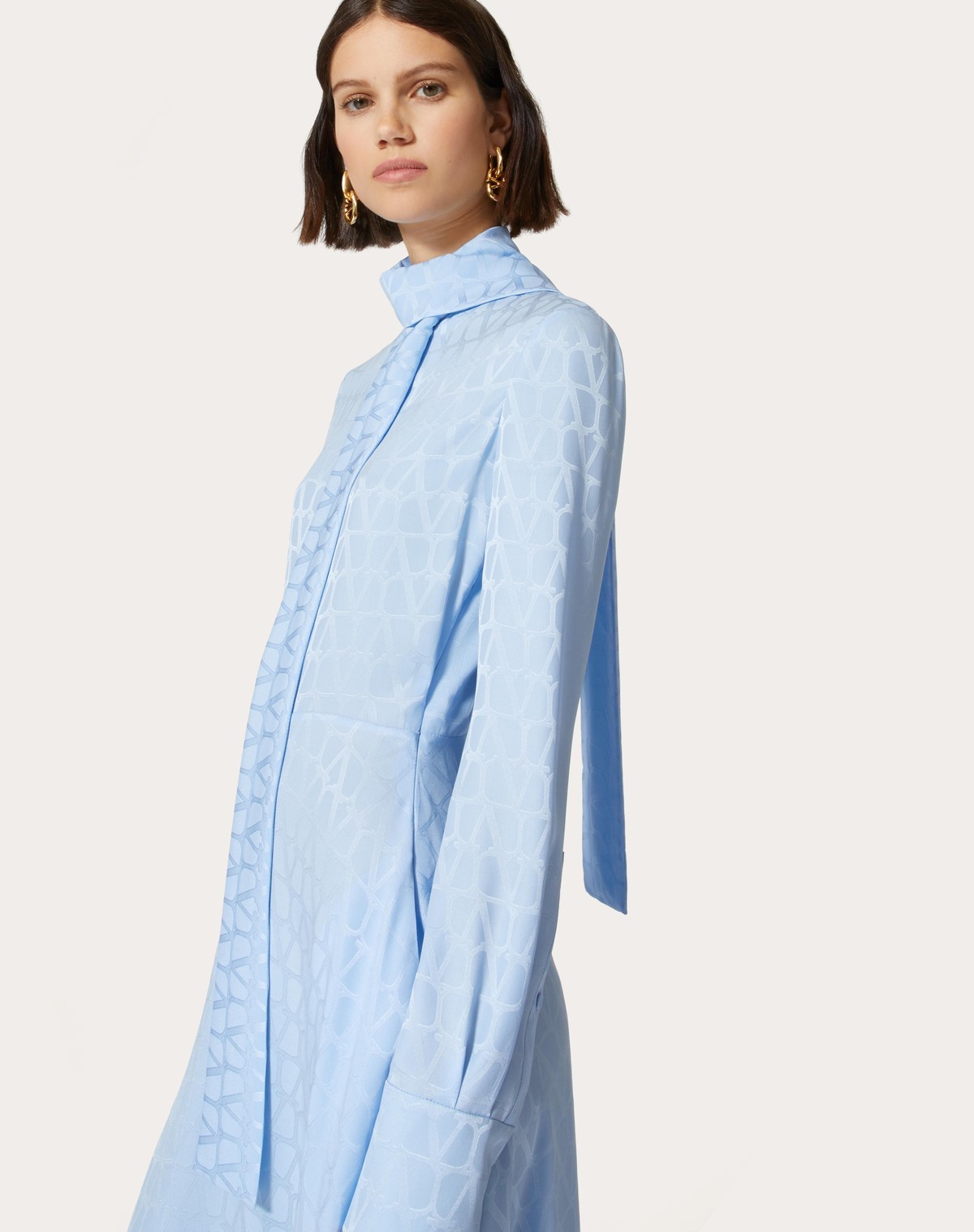 Valentino Silk Scarf-neck Dress In Blue