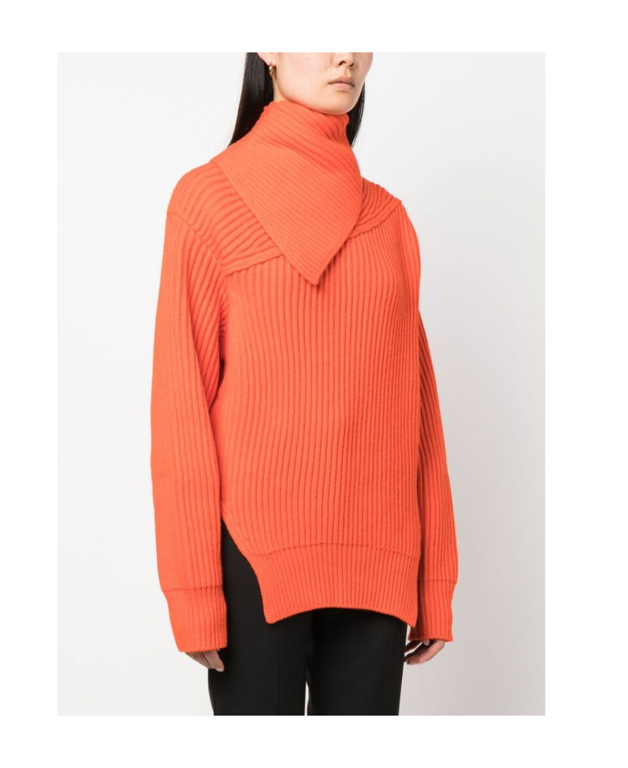 Jil Sander Long Sleeves Foulard Neck Cardigan Clothing In Orange