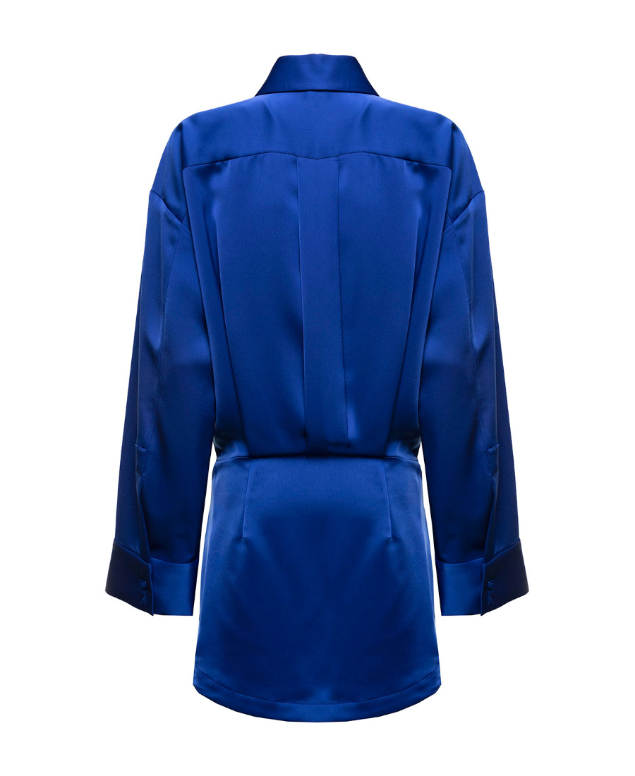 Shop Attico The Ruffled Hem Satin Mini Dress In Blue