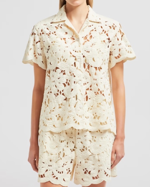 Moncler Crochet Cotton-blend Shirt In Cream