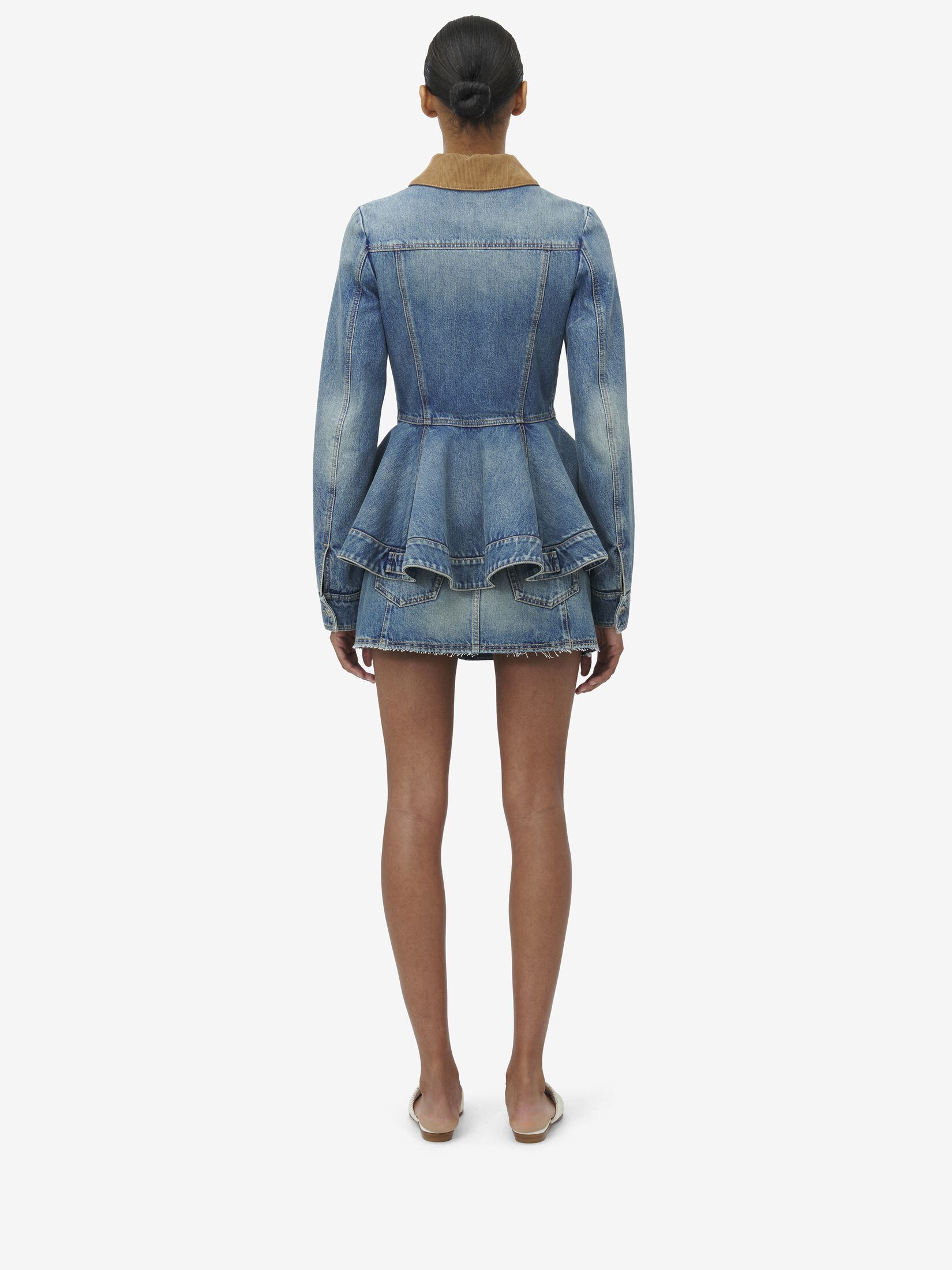 ALEXANDER MCQUEEN PEPLUM DENIM JACKET 