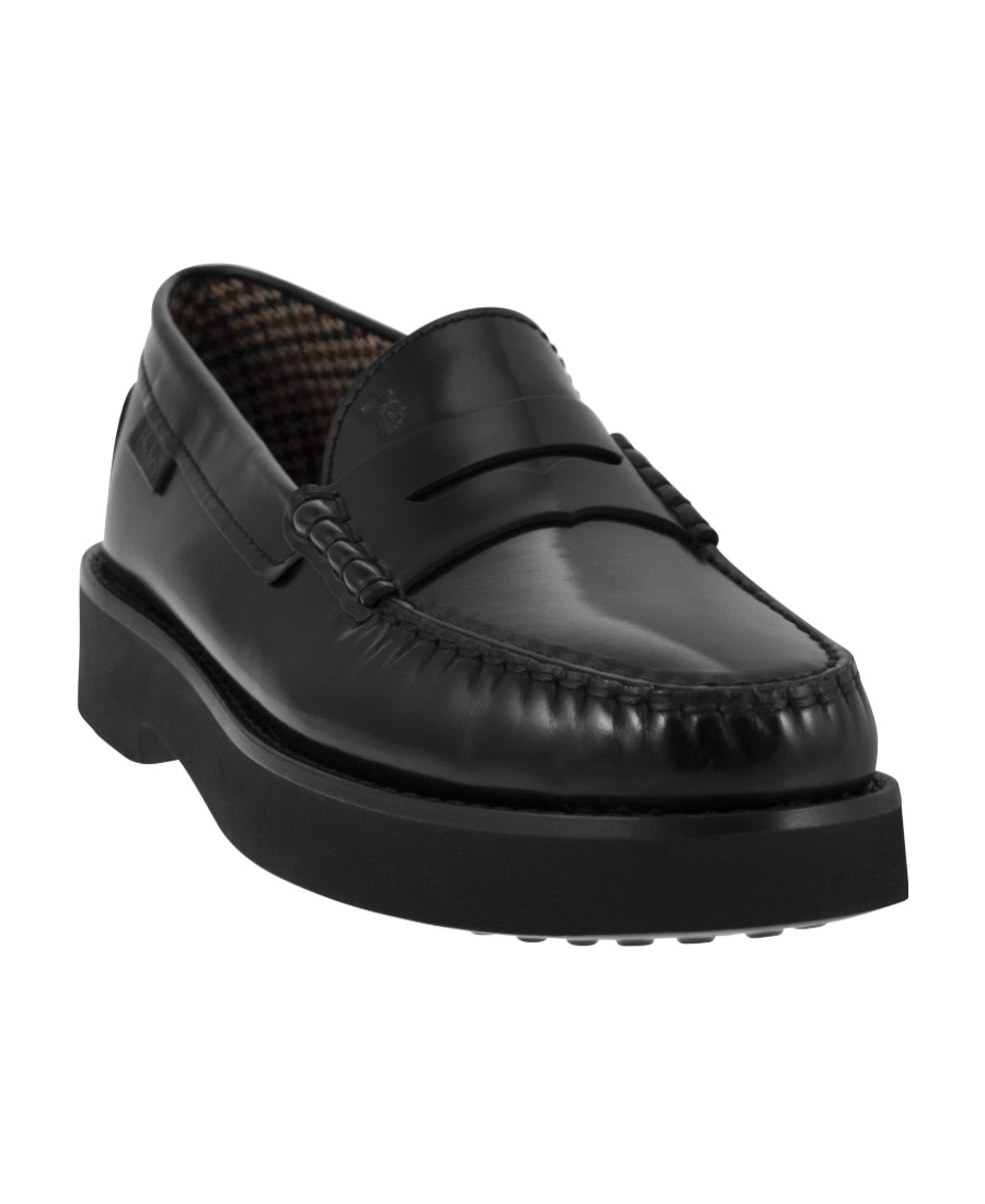 Tod's Block Heel Loafers Penny Strap In Black