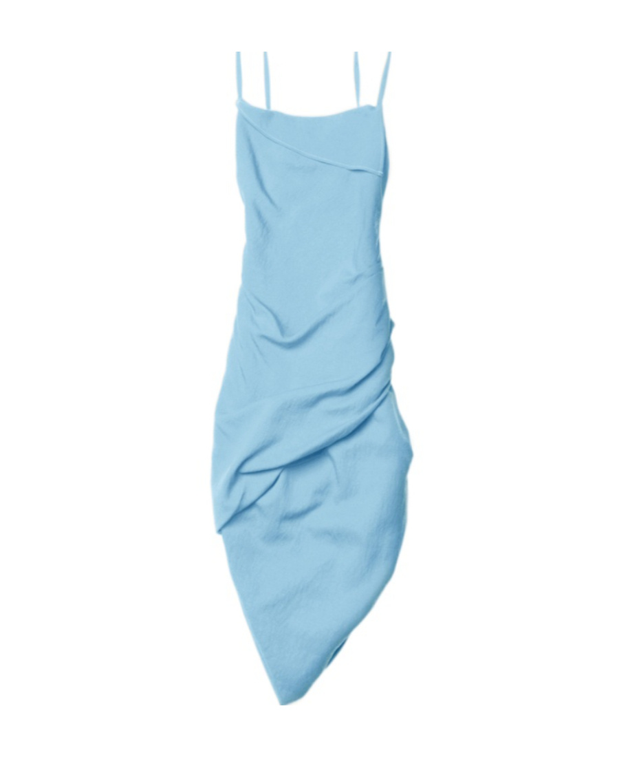 Jacquemus Saudade Asymmetric Draped Mini-dress In Blue