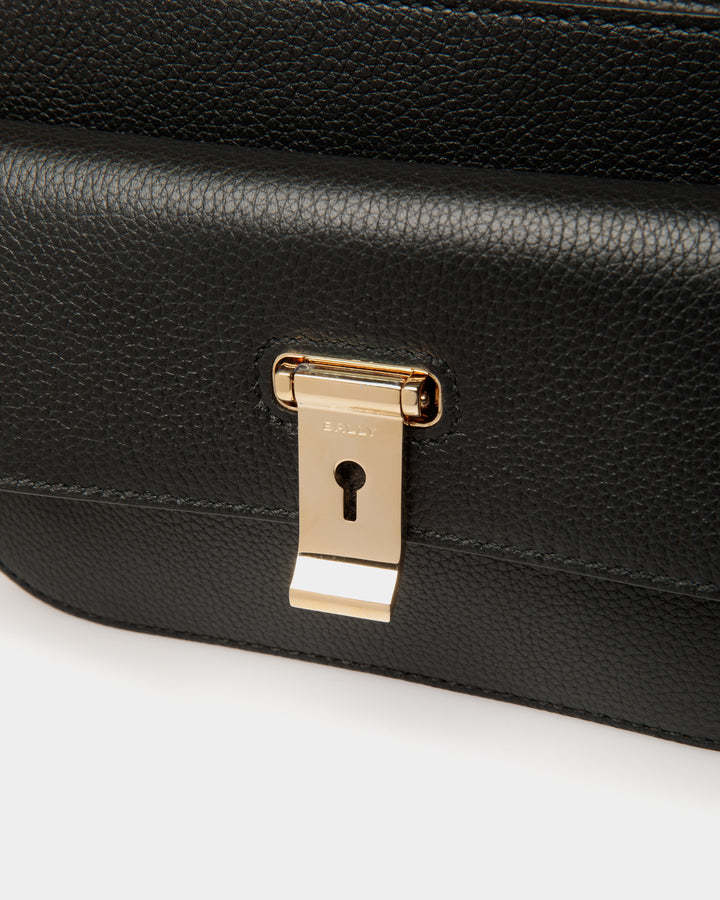 Bally Lock Me Small Crossbody Bag In Black Grained Leather In Black