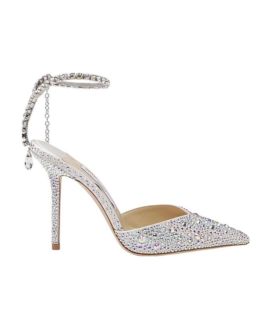Jimmy Choo 'saeda' Rhinestone Embellished Satin Slingback Pumps In White
