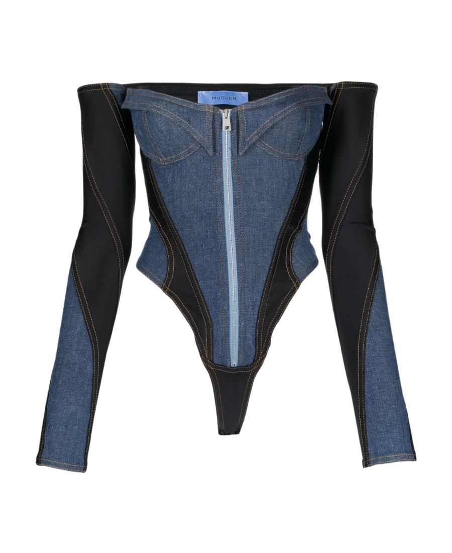 MUGLER CORSET DENIM BODYSUIT