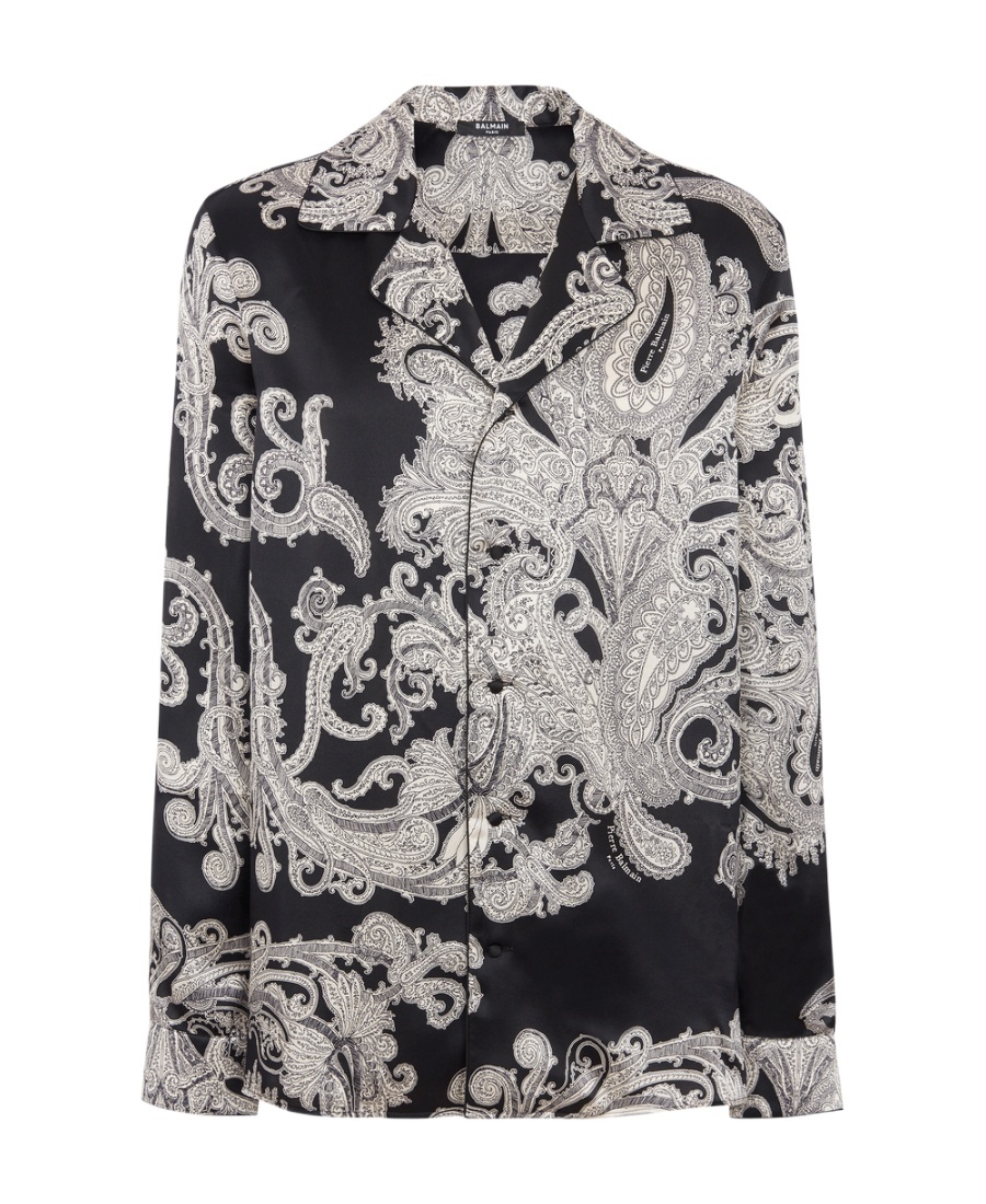 Balmain Paisley-print Silk Shirt In Black