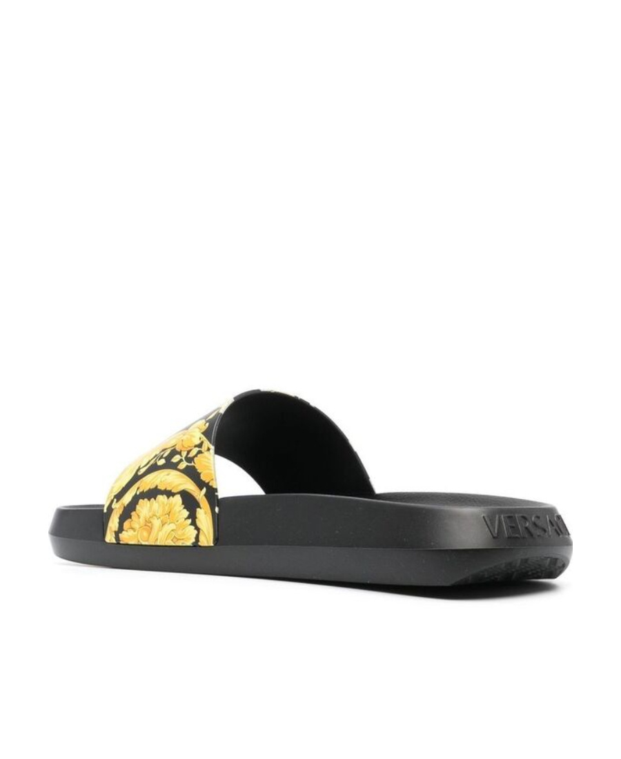 Versace Baroque Print Rubber Slide Sandals In Black