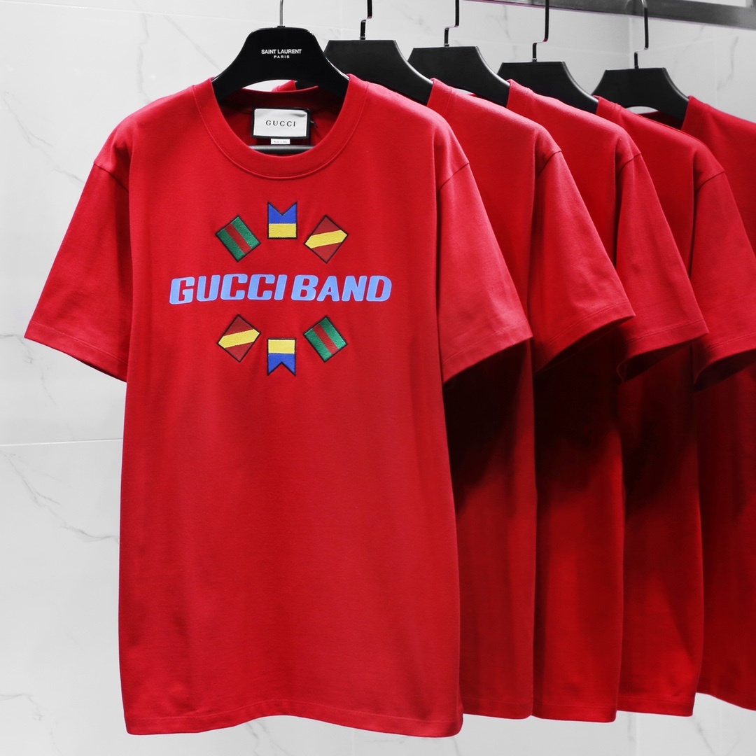 Gucci Band Embroidered Large Logo Short Sleeve Red