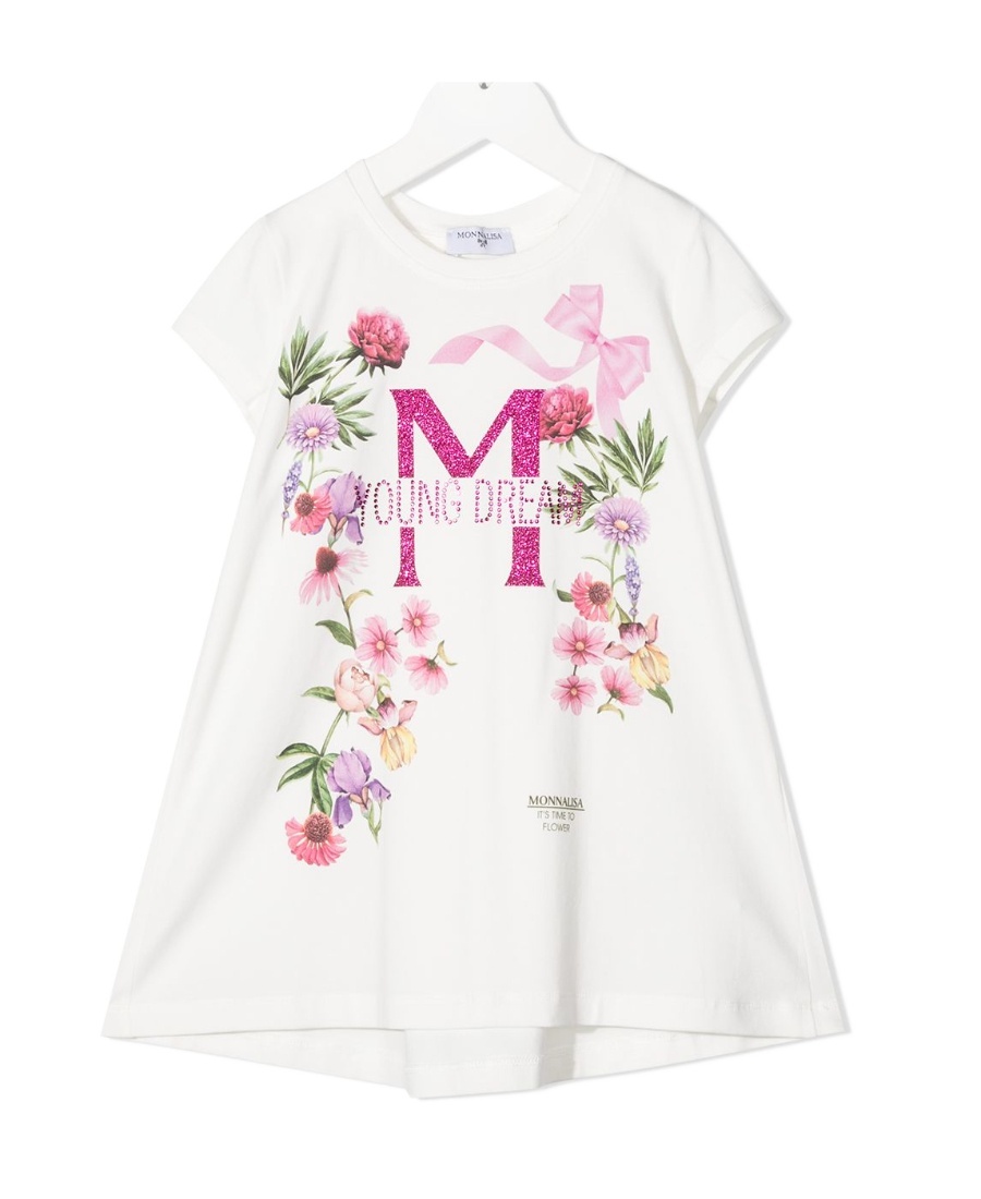 Monnalisa Floral-print T-shirt Dress In White