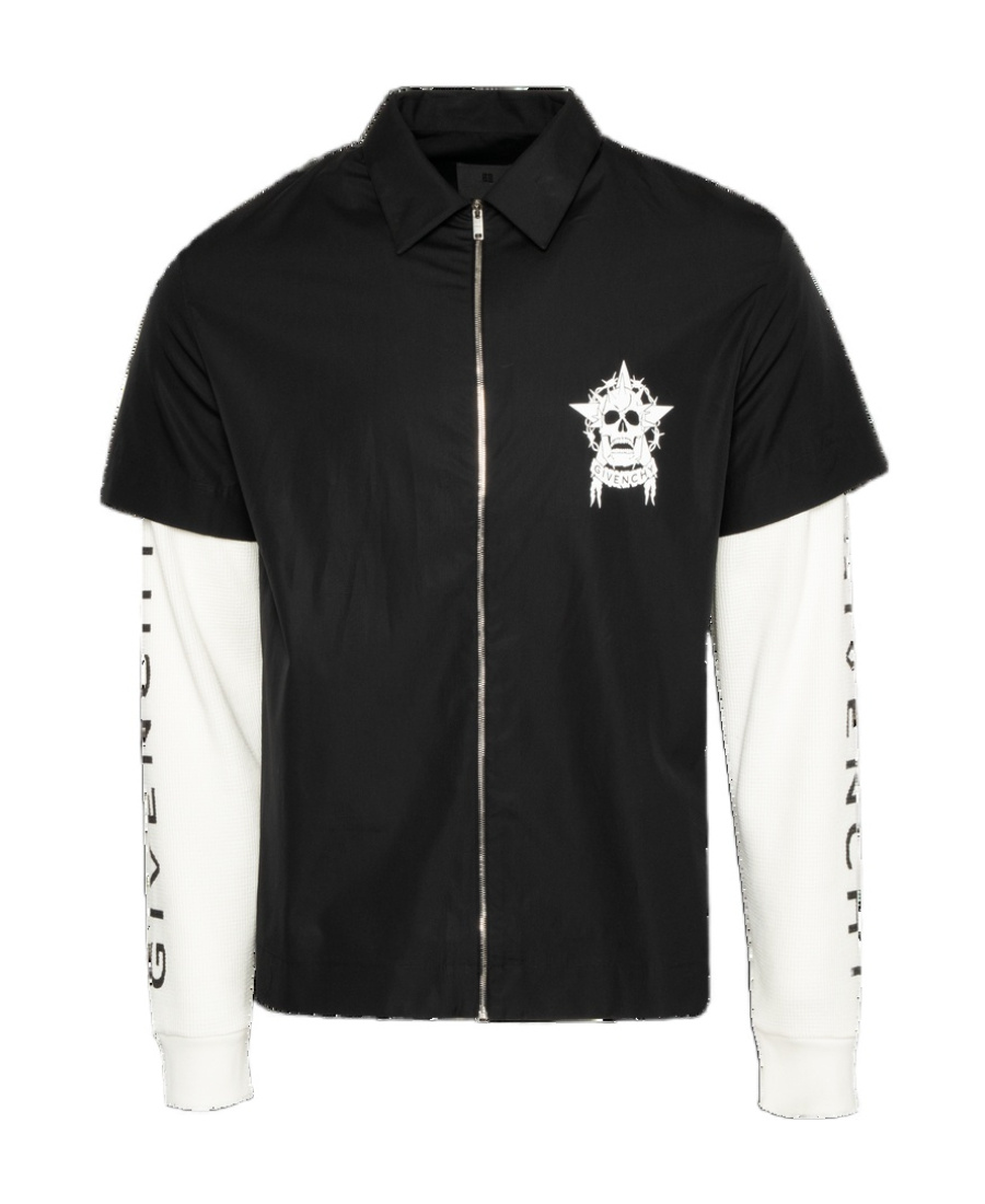 Givenchy Collared Neck Graphic Print Overshirt With Side Slits In Black