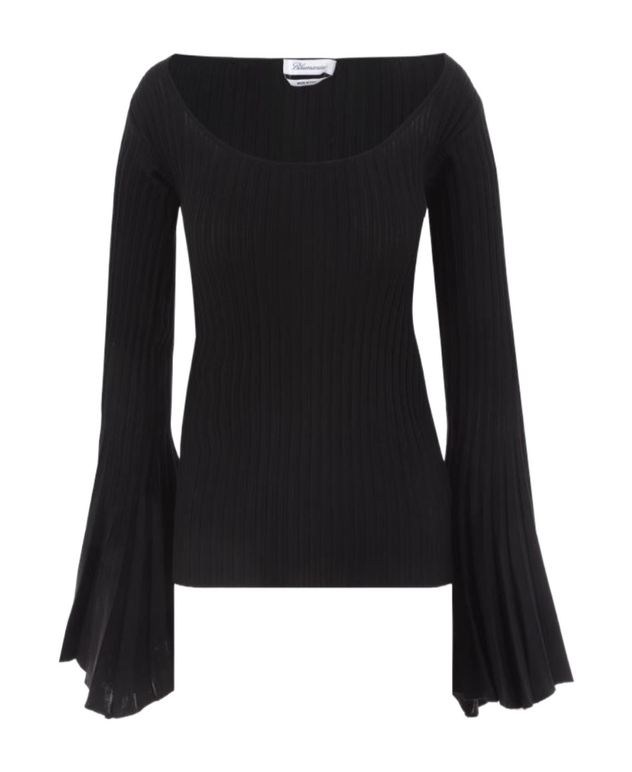 Blumarine Wide-sleeve Knitted Top In Black