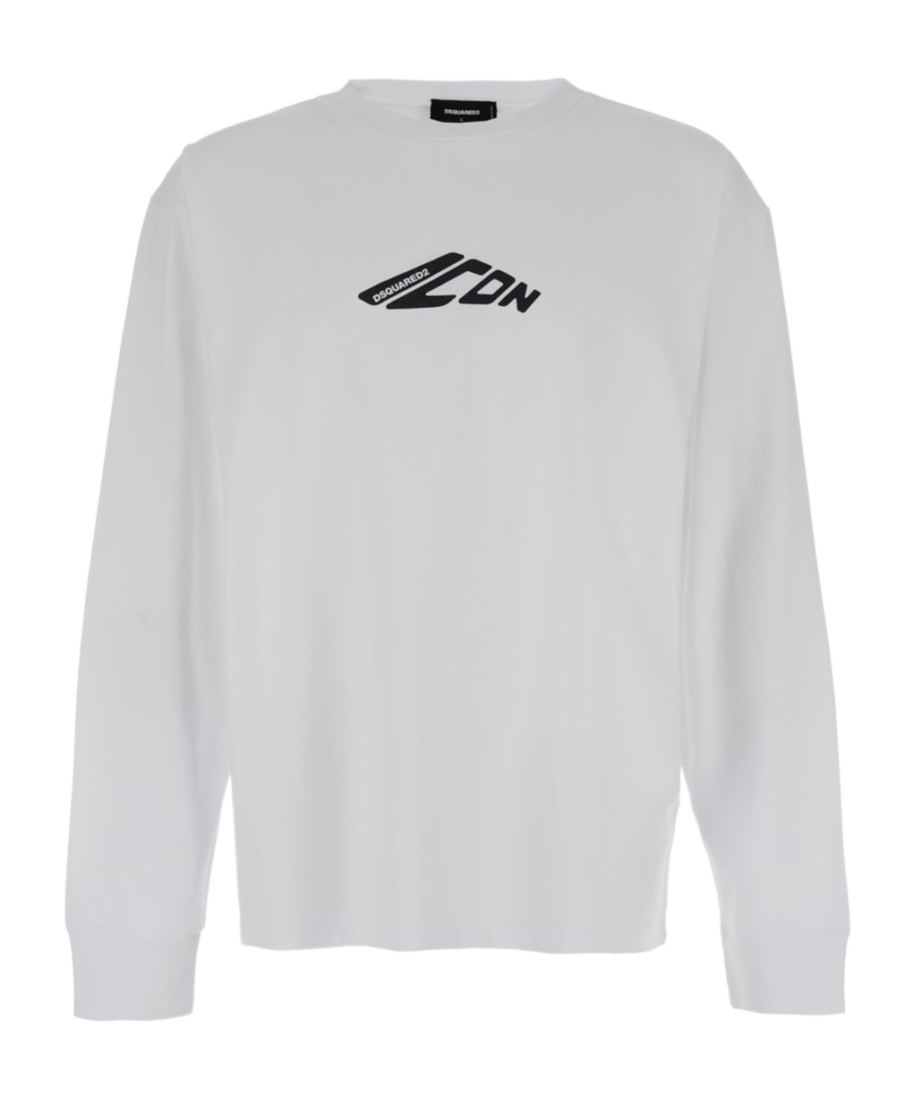 Dsquared2 Long Sleeve T-shirt With Contrasting Icon Print In Cotton Man In White