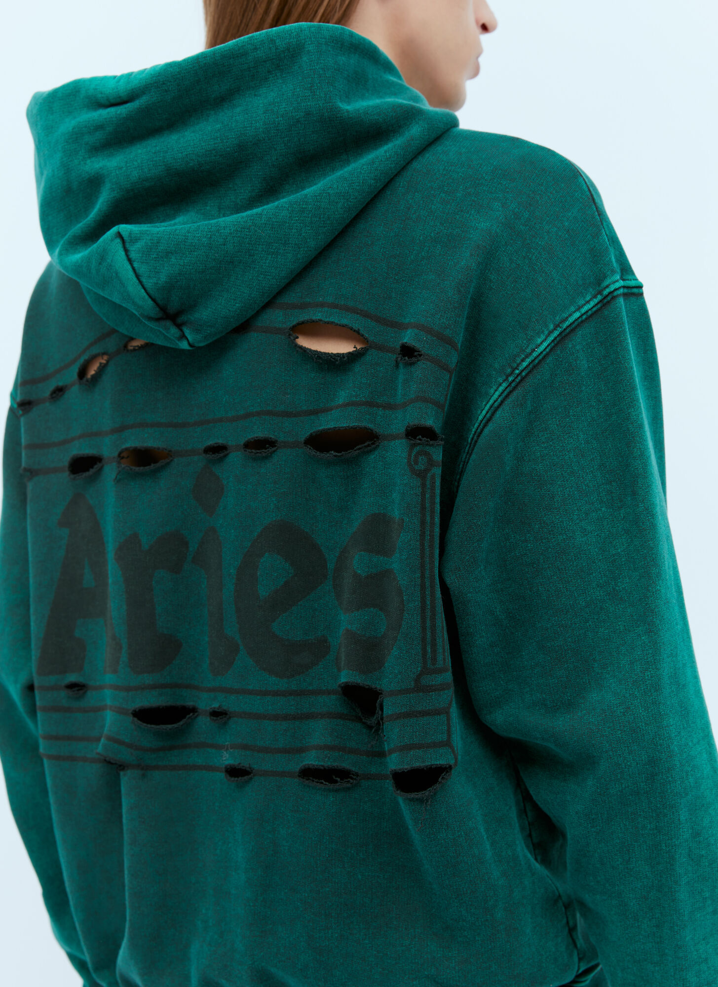 Aries Logo-print Distressed-finish Cotton Hoodie In Green