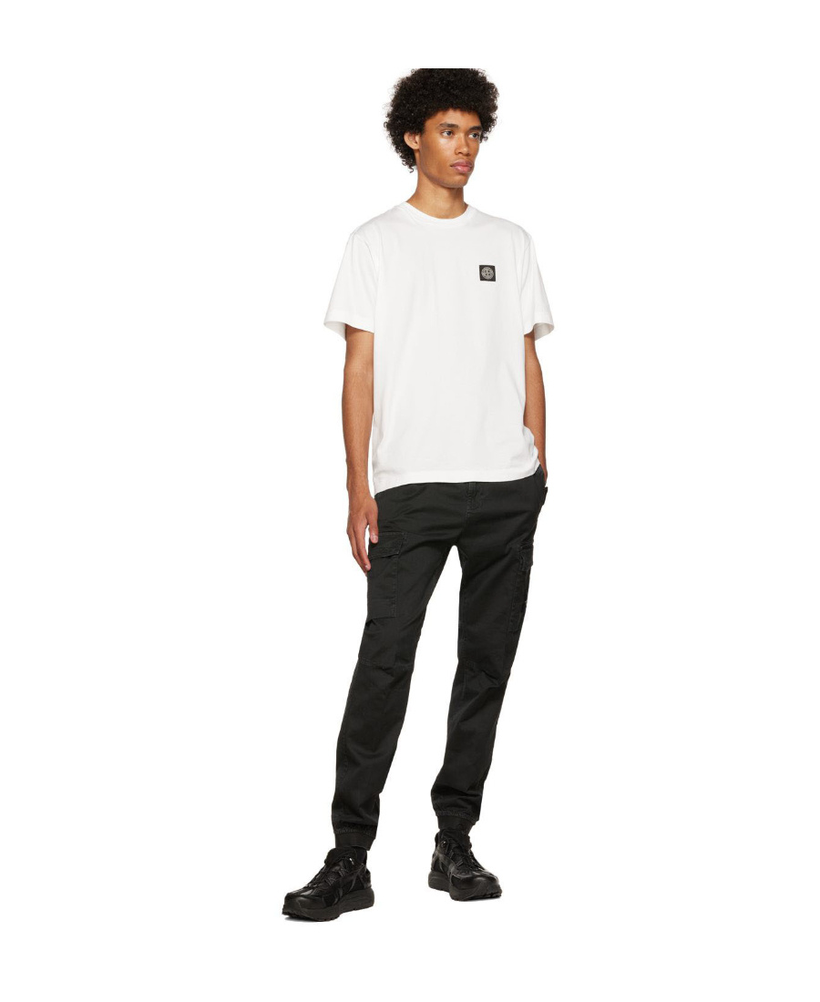 Stone Island Black Stretch Twill Cargo Trousers In Black