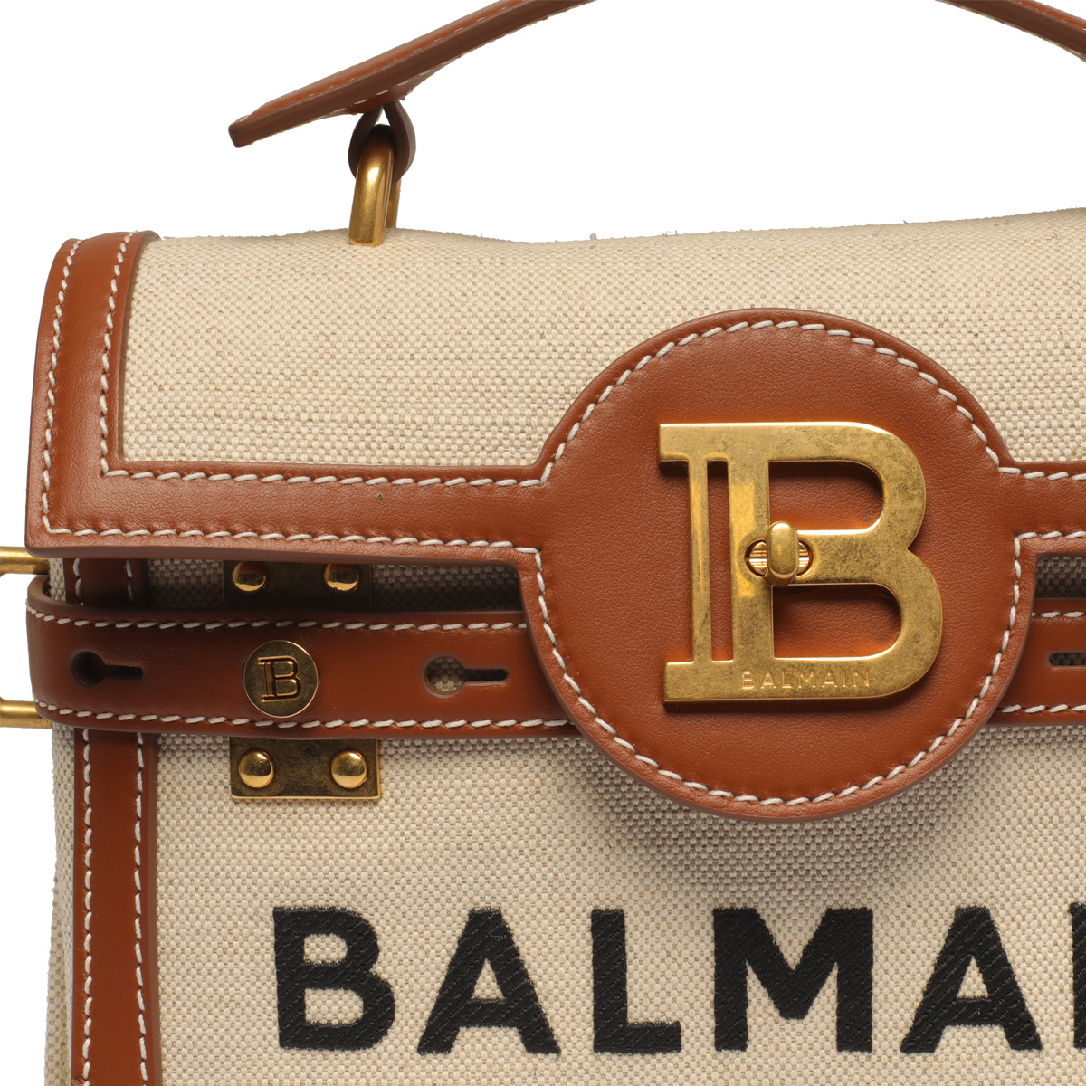 Balmain B-buzz 23 Bag In Canvas And Leather In Brown