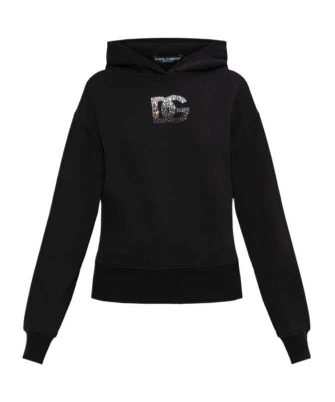 Dolce & Gabbana Long-sleeved Hooded Hoodie In Black
