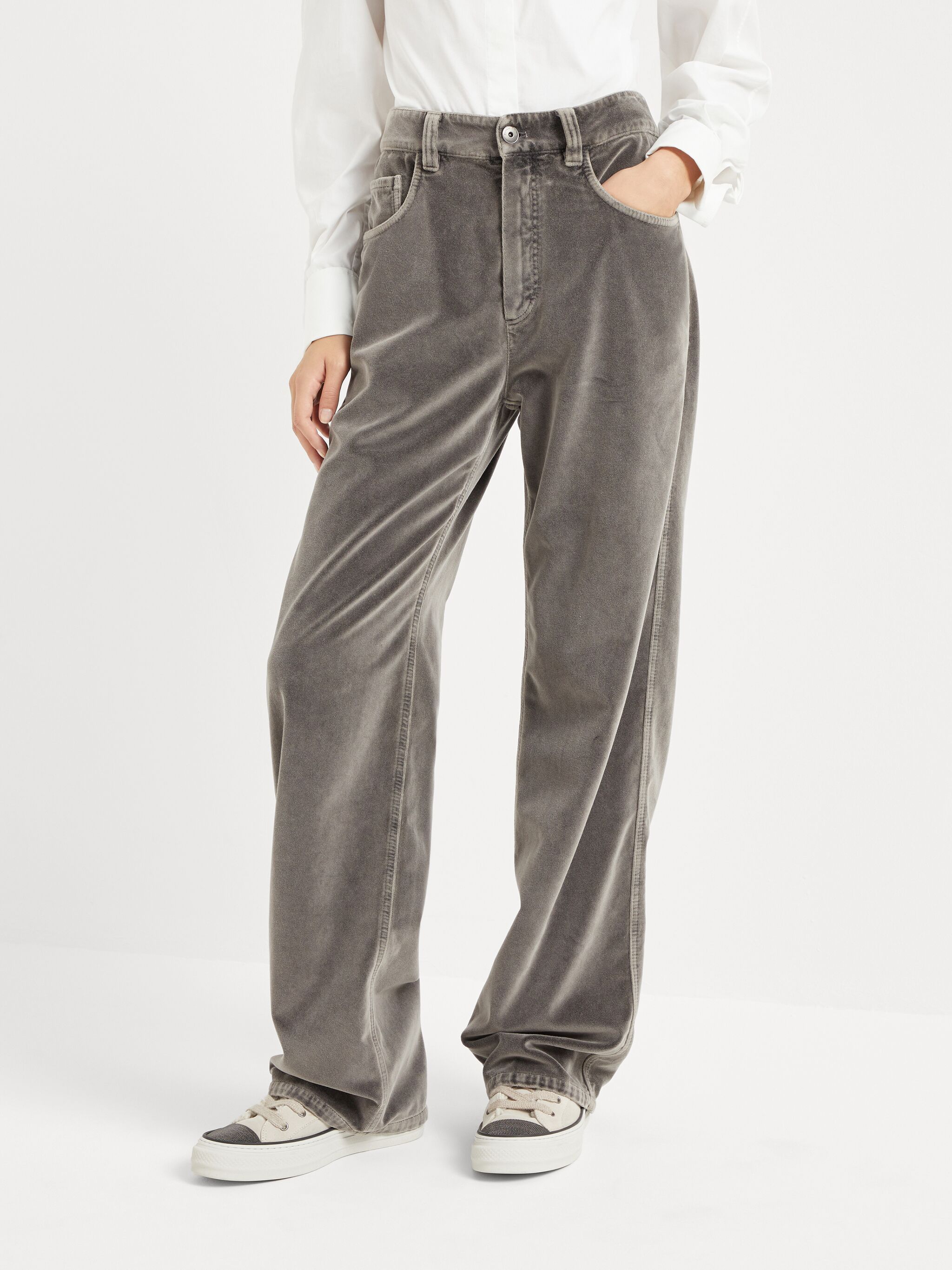 Brunello Cucinelli Logo-patch Flared Trousers In Gray
