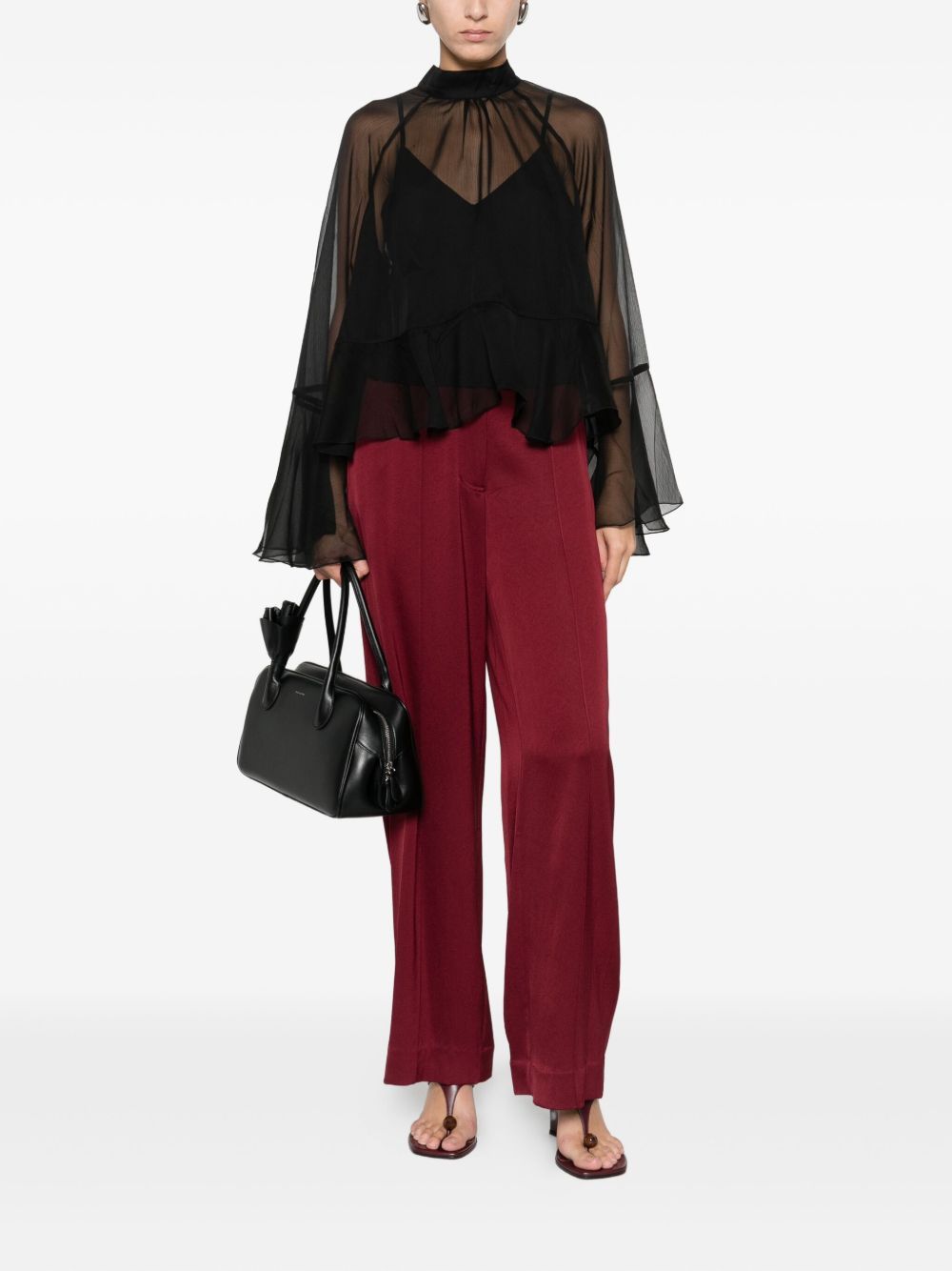 Twinset Ruffled High-neck Top In Black
