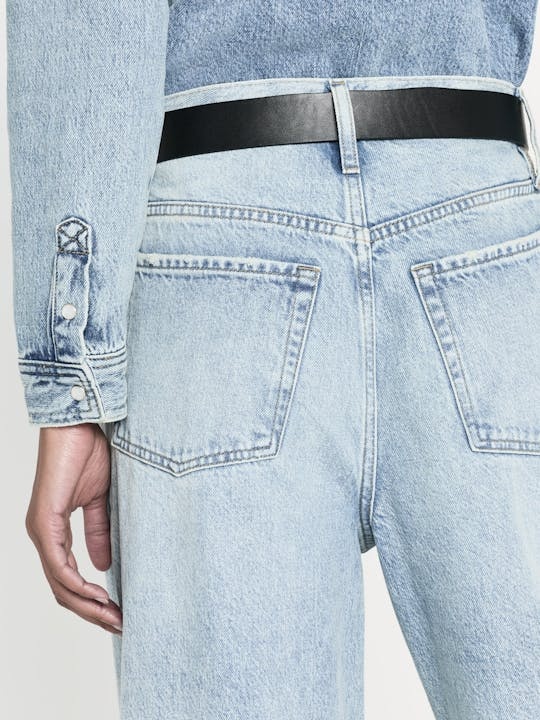 Frame Le Low Baggy Wide Leg Jeans In Blue