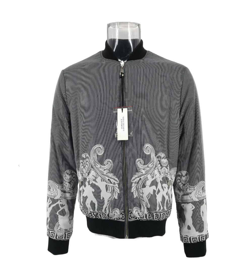 Versace Double-sided Long-sleeved Baseball Jacket In Gray