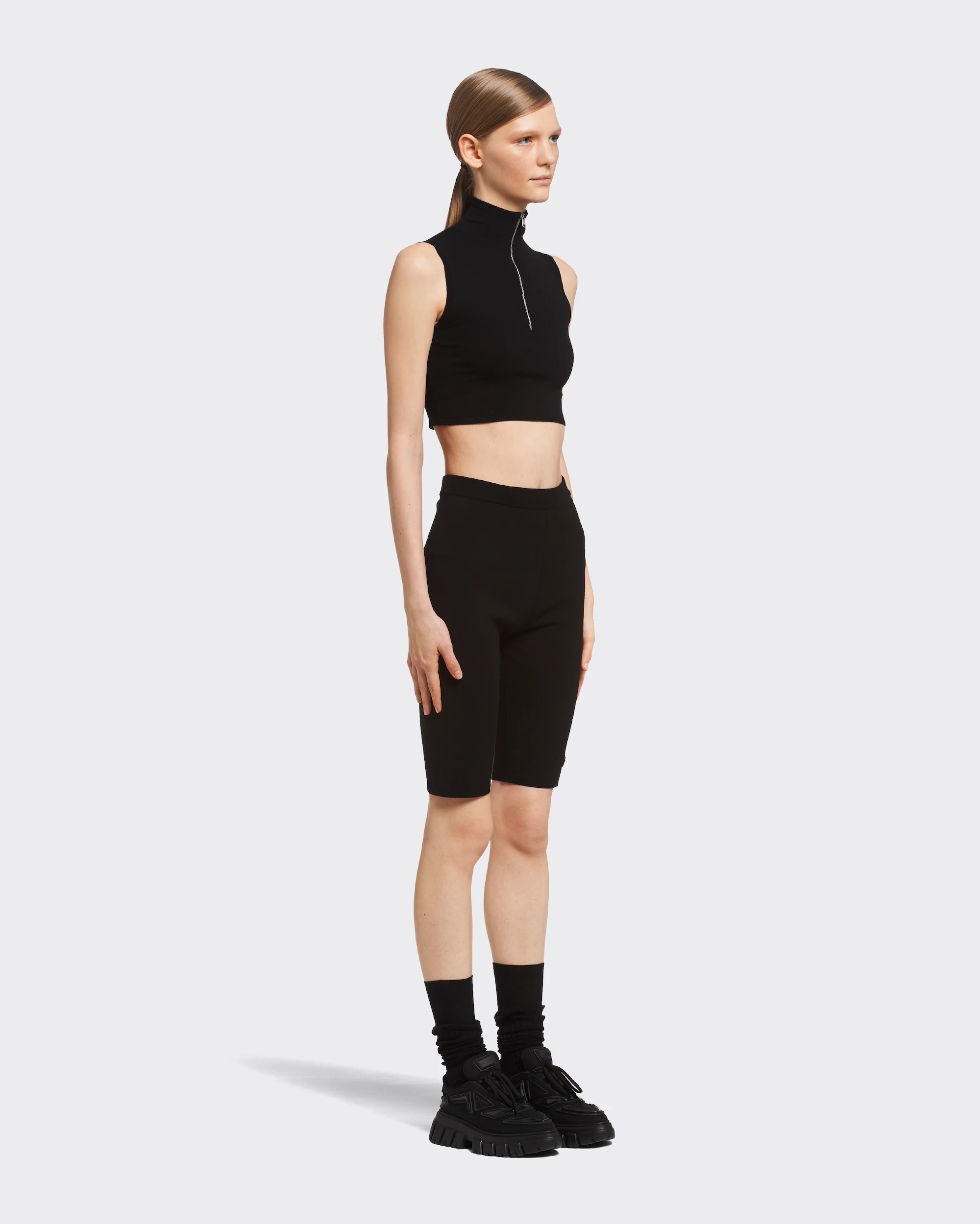 Prada Black Viscose Blend Leggings In Black