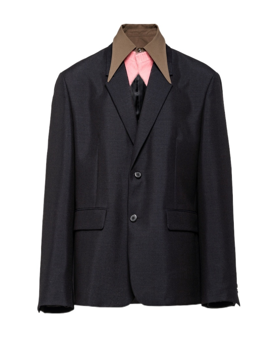 Prada Detachable-collar Wool Blazer In Blue