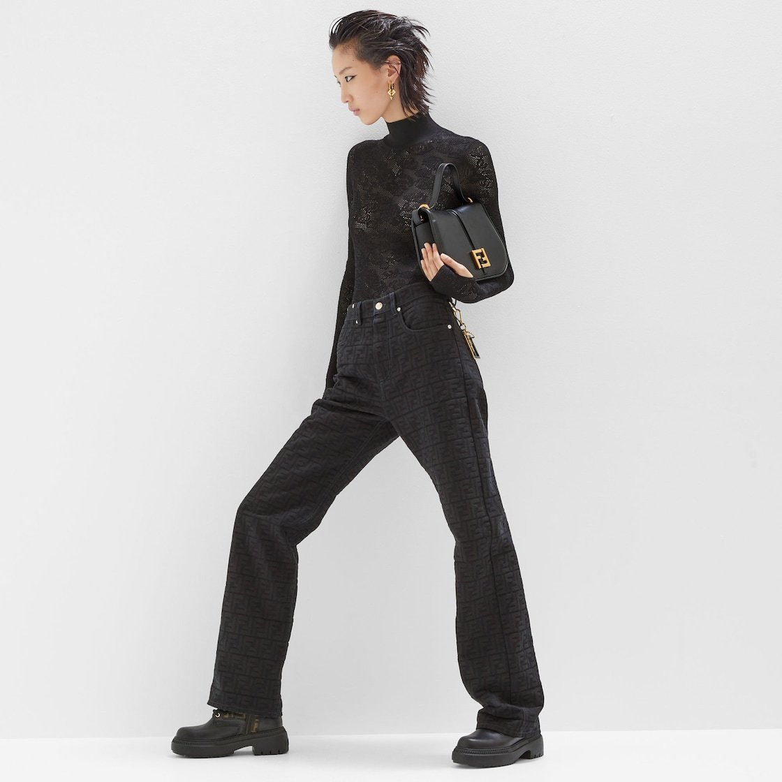 Fendi High-neck Long-sleeved Sweater In Black