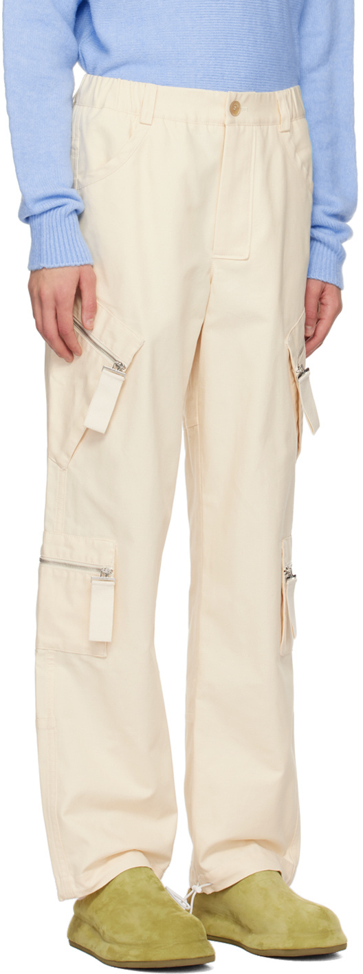 Jacquemus Functional Straight-leg Pants With Multiple Zip Pockets In Nude