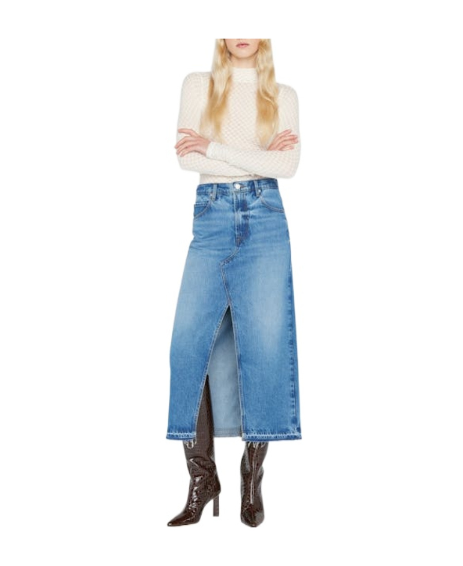 Frame The Midaxi Split-hem Denim Midi Skirt In Blue