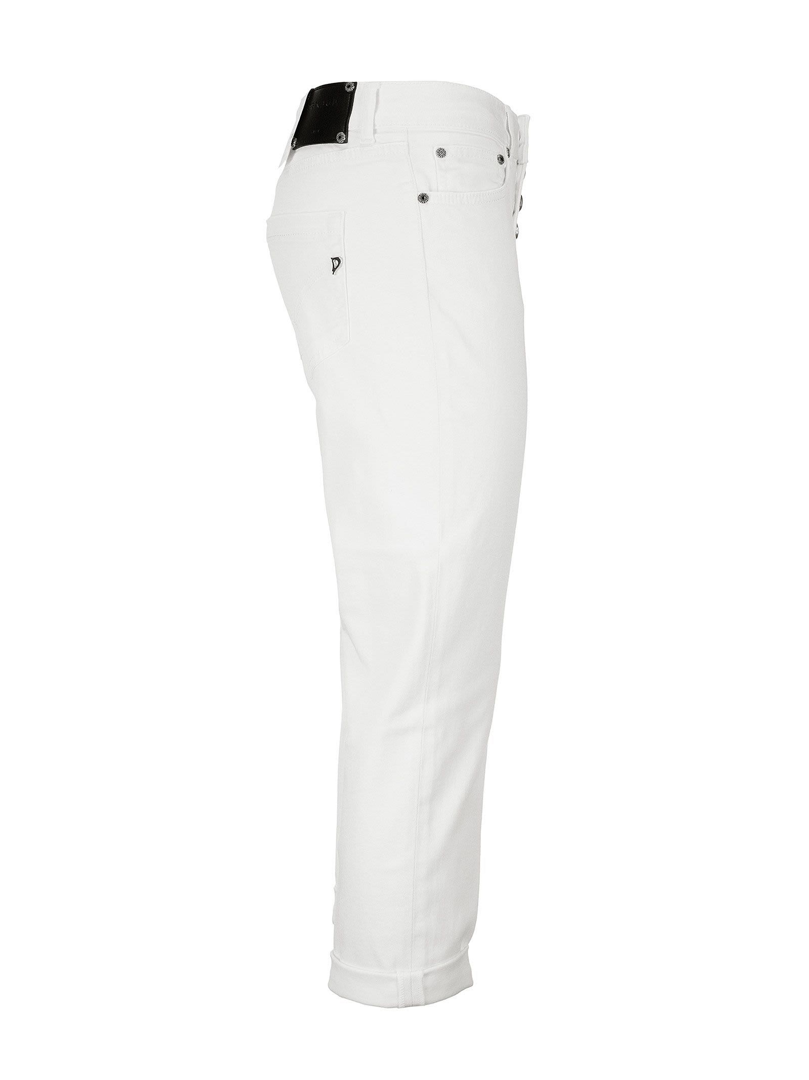 Dondup Cropped Cotton-blend Denim Jeans With Button Detailing In White