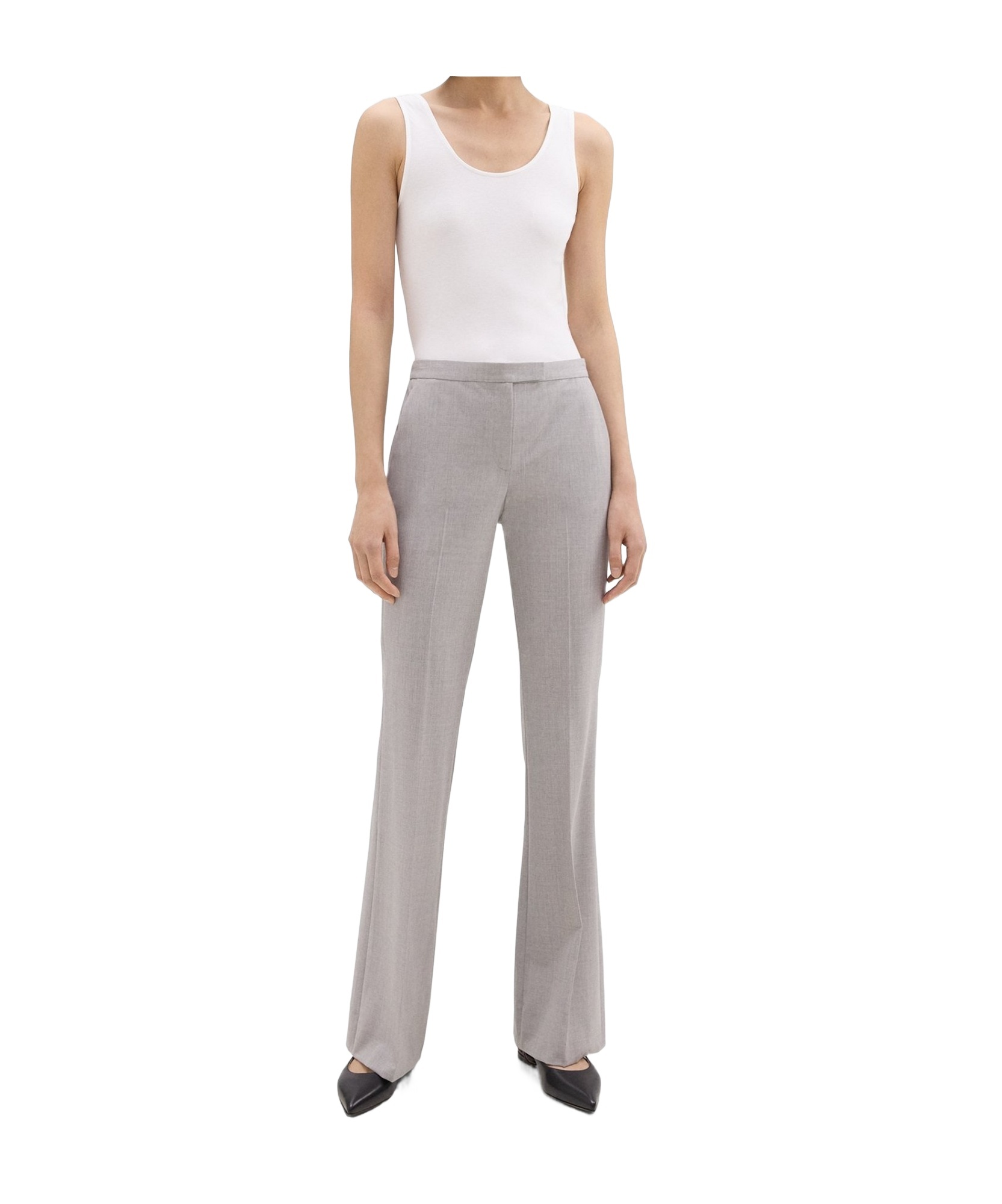 Theory Demitria Wool Low-rise Pants In Gray