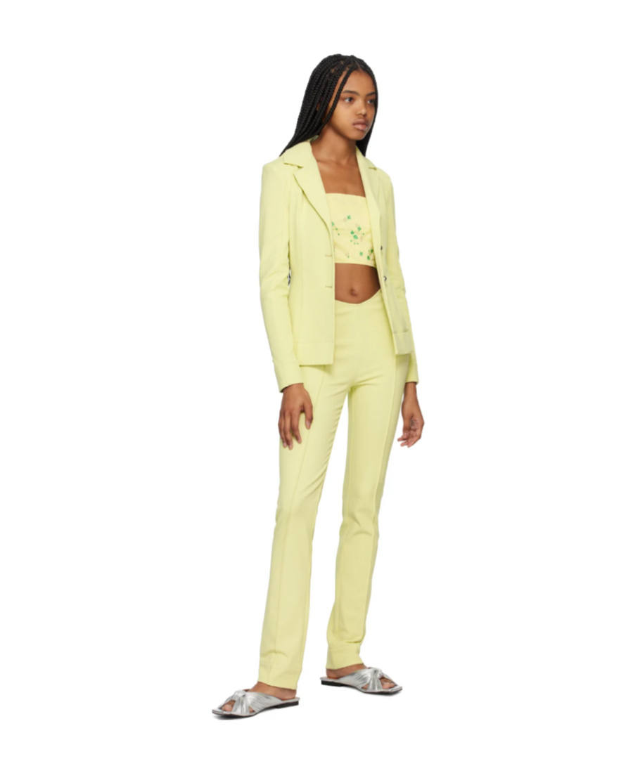 Ganni Green Slim-fit Trousers In Yellow