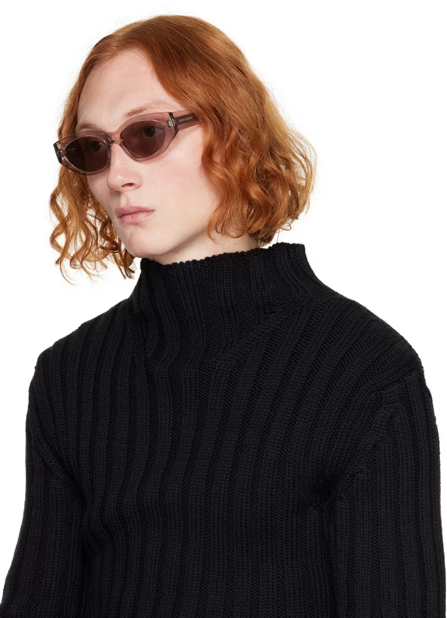 Saint Laurent Bold Geo Oval-frame Sunglasses In Nude
