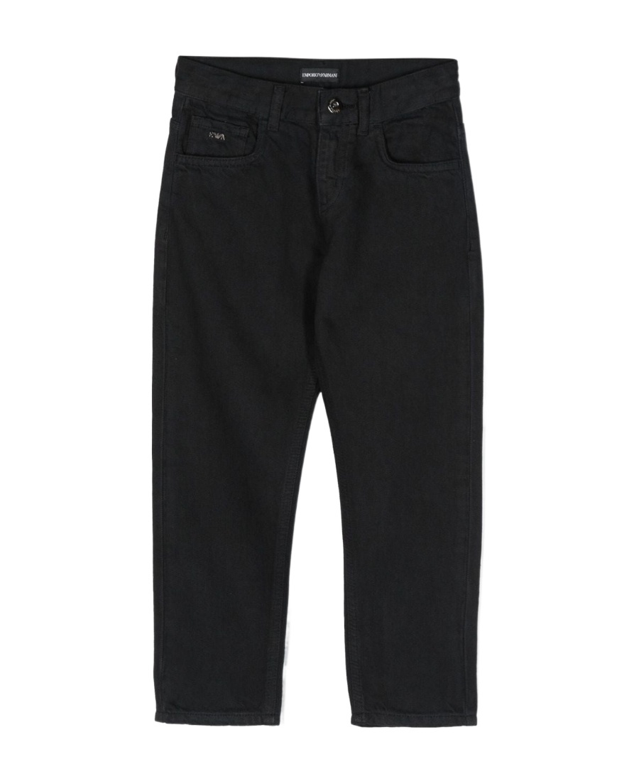 Emporio Armani Logo-plaque Twill Chinos In Black