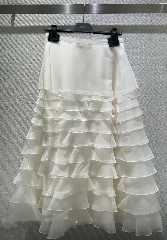 Dior Mid-length Ruffled Skirt In White