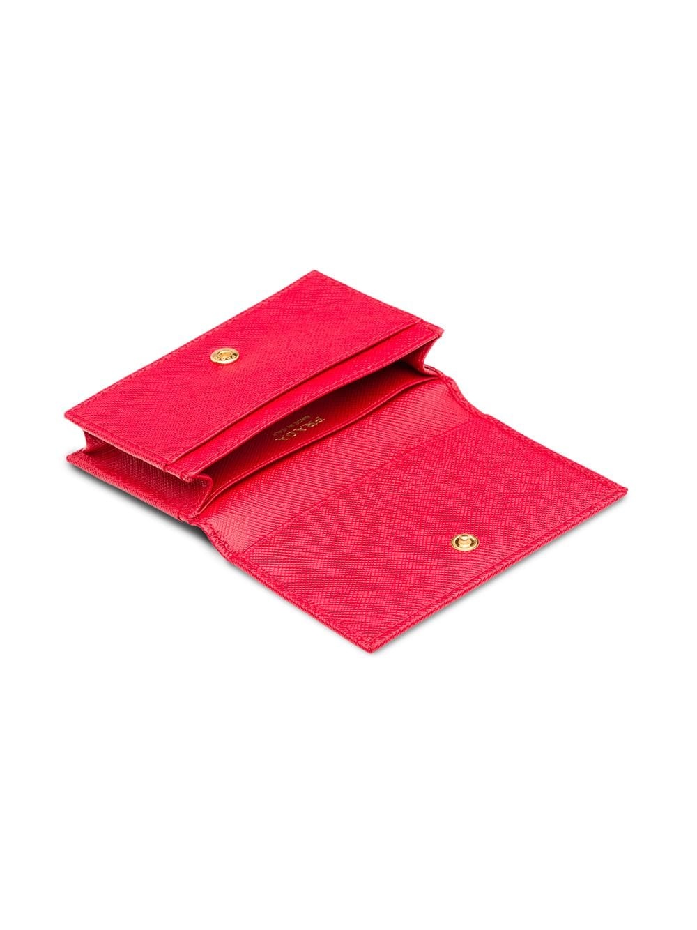 Prada Triangle Logo Patent Leather Wallet In Red