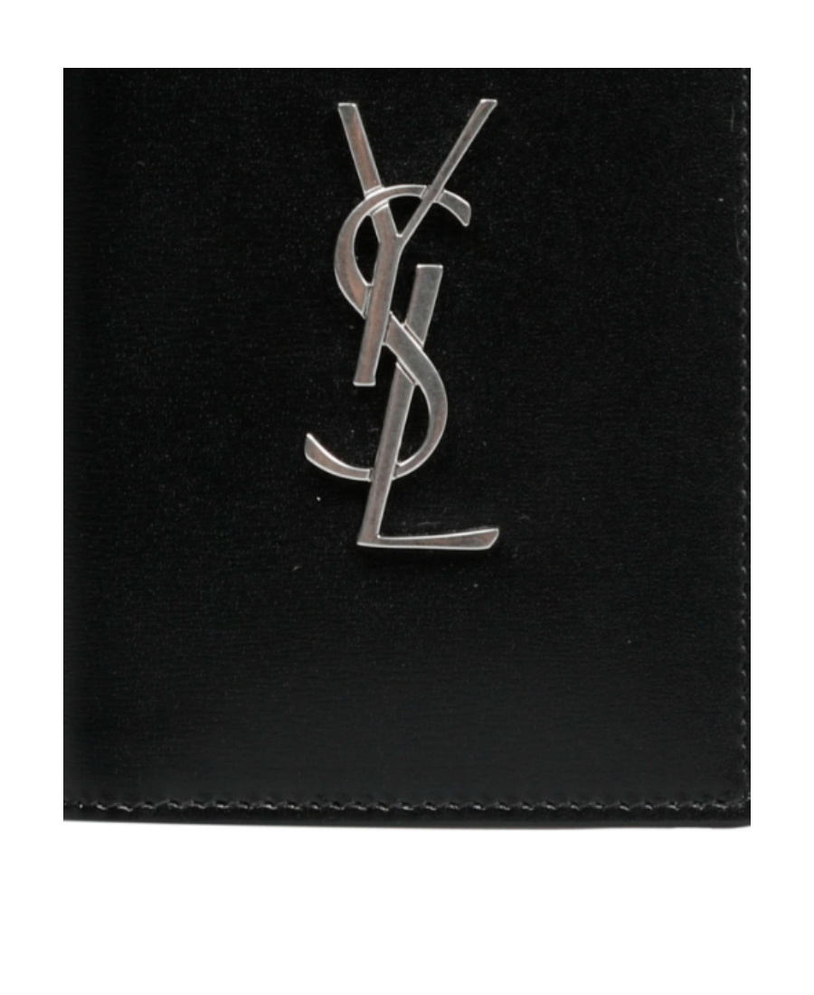 Saint Laurent Black Leather Wallet With Ysl Metal Logo Man In Black