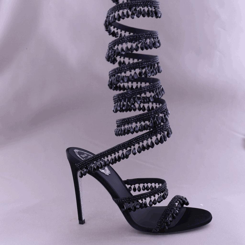 René Caovilla Chandelier Beaded Ankle-wrap Sandals In Black