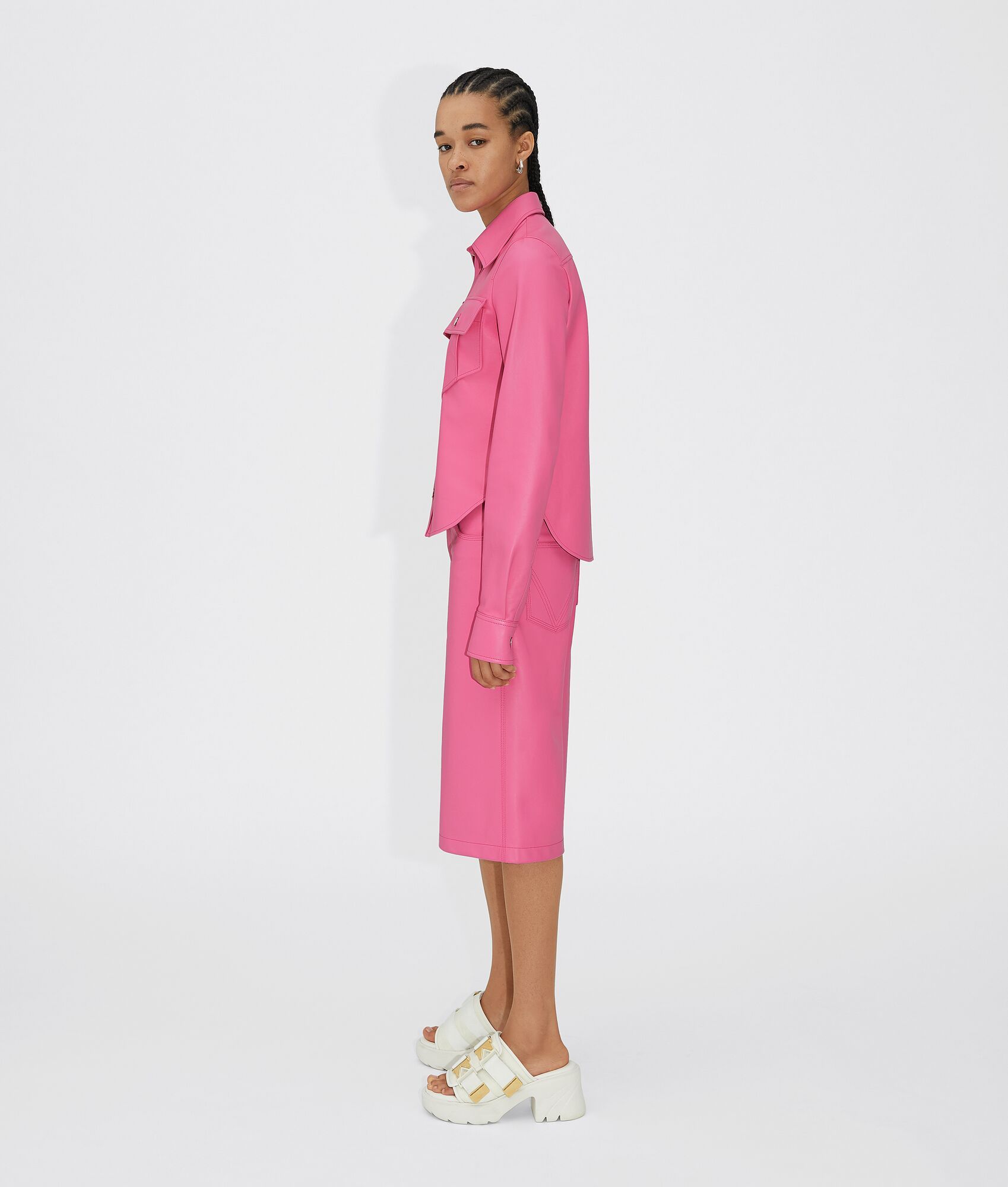 Shop Bottega Veneta Leather Bermuda Shorts In Pink