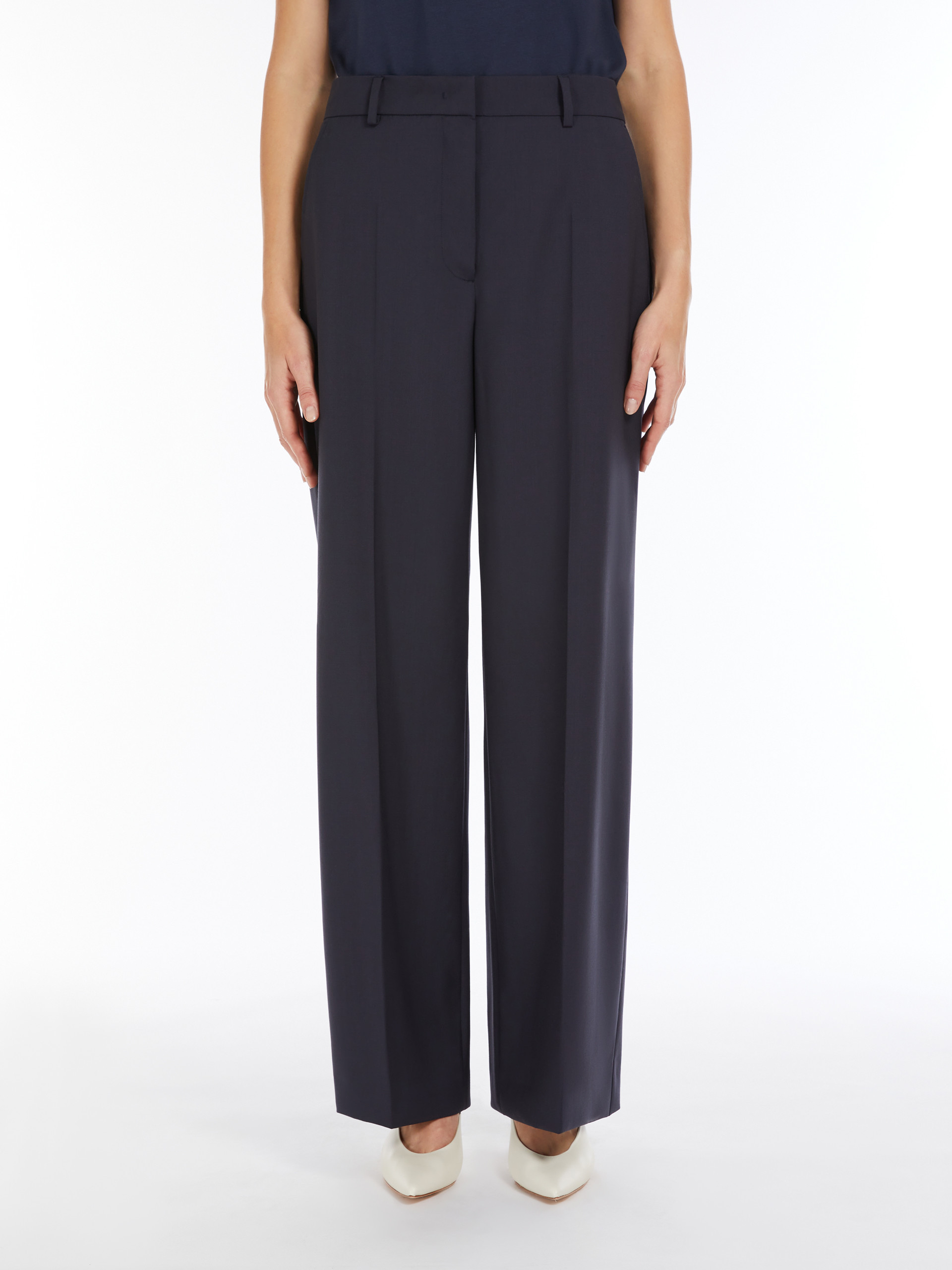 Weekend Max Mara Wool Canvas Wide-leg Pants In Black