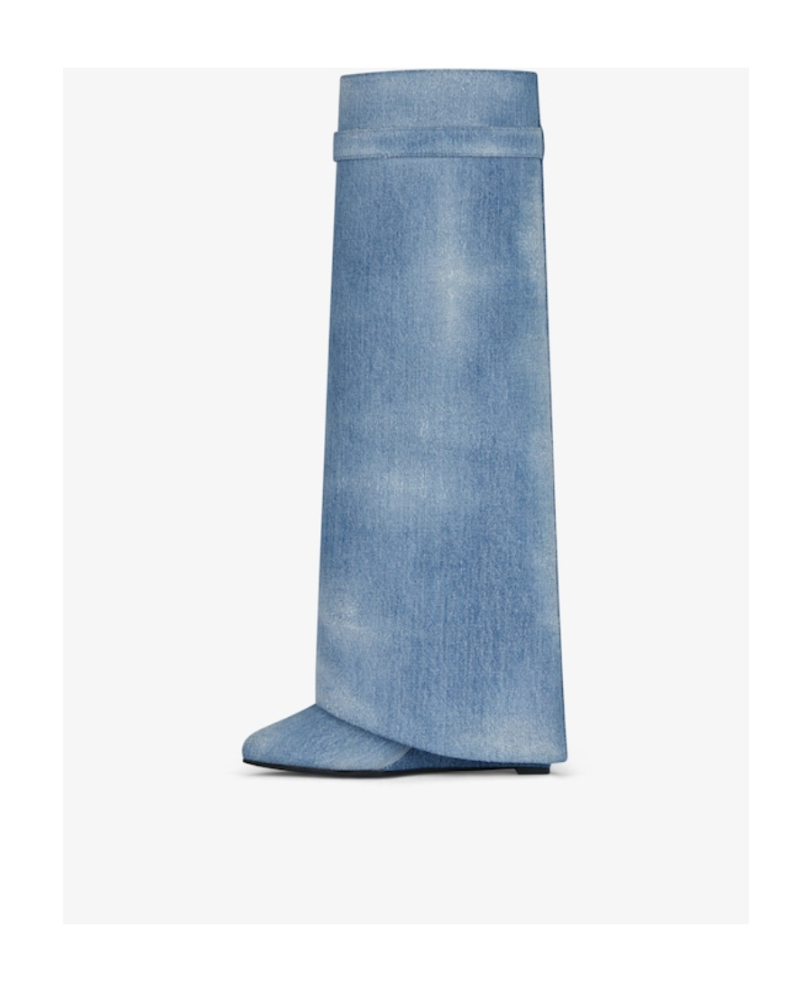 Shop Givenchy Shark Lock Boots In Washed Denim In Medium Blue