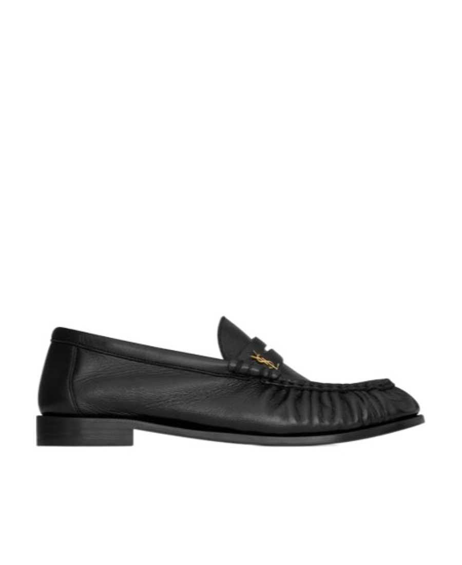 SAINT LAURENT LE LOAFER PENNY SLIPPERS IN SHINY CREASED LEATHER