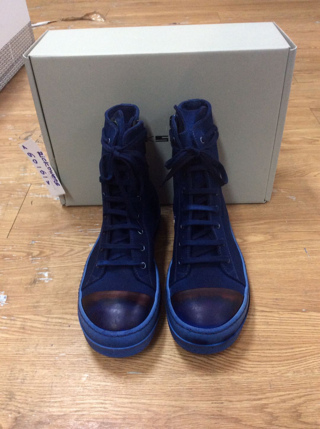 Rick Owens Drkshdw Round Head Strapped High-top Sneakers In Blue