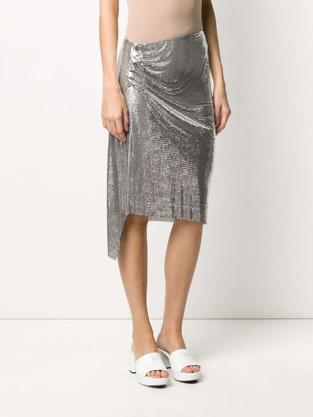 Rabanne Chainmail Ruched Skirt In Gray